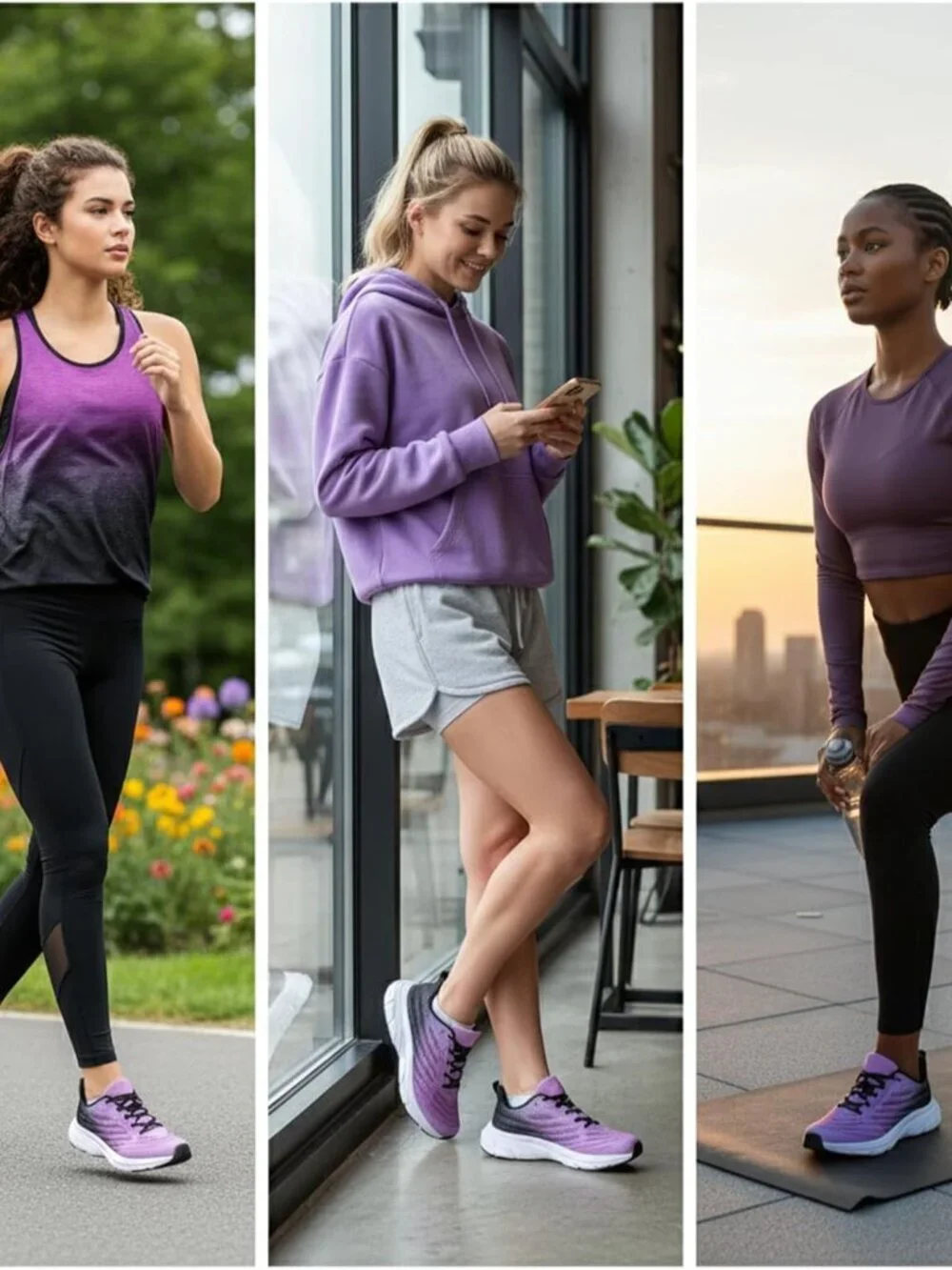 Women's Purple Black Running Shoes Breathable Casual Non Slip Walking Sneakers